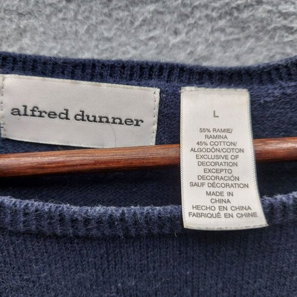 Alfred Dunner Womens Navy Floral Embroidered Short Sleeve Sweater L Cotton/Ramie - Picture 2 of 3